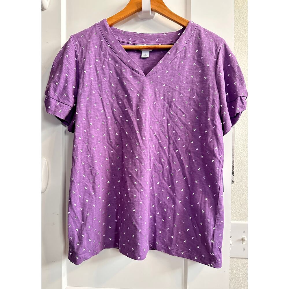 Liz Claiborne Womens M Purple PH Short‎ Sleeved Top